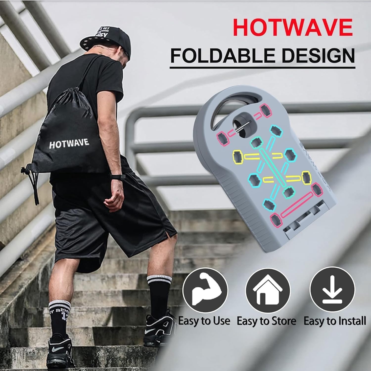 image:imageHOTWAVE Push Up Board Portable PushUp Board Foldable 20 in 1 Push Up BarGrey