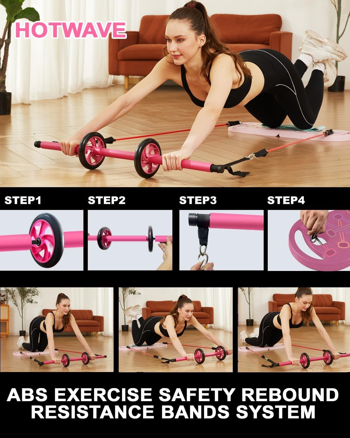 image:imageHOTWAVE Push Up Board Portable PushUp Board Foldable 20 in 1 Push Up BarPink