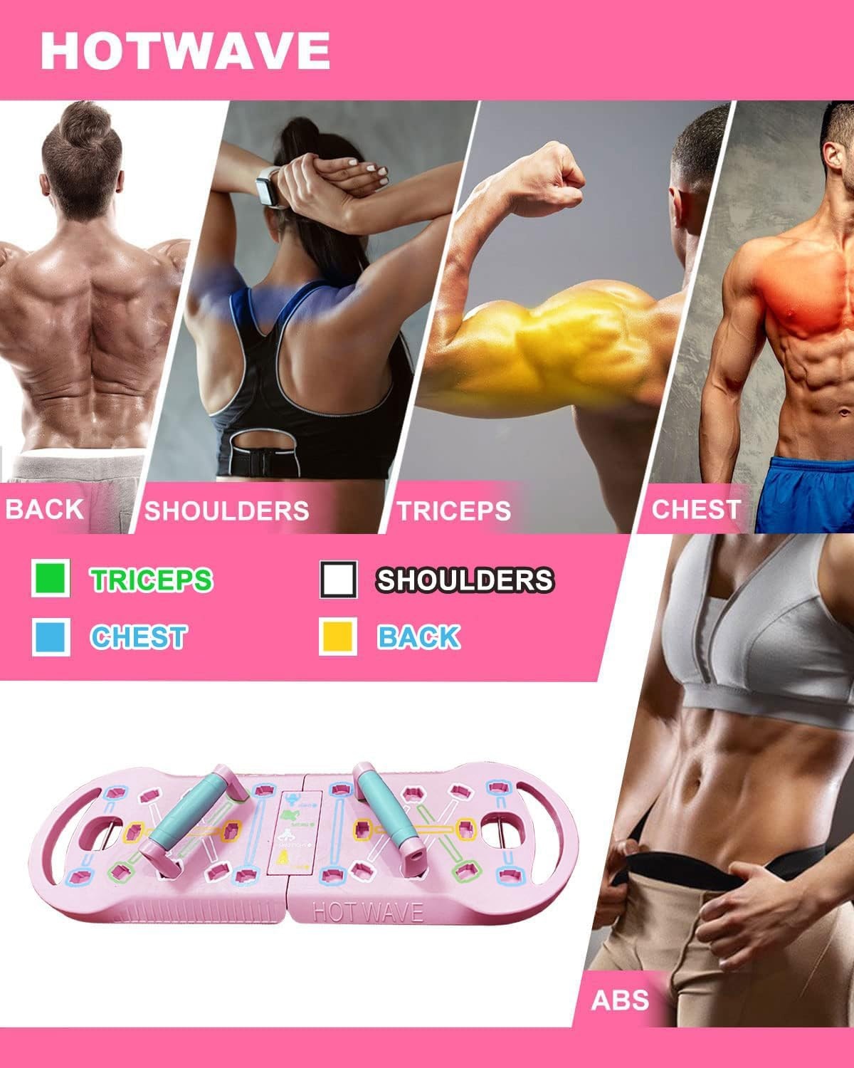 image:imageHOTWAVE Push Up Board Portable PushUp Board Foldable 20 in 1 Push Up BarPink