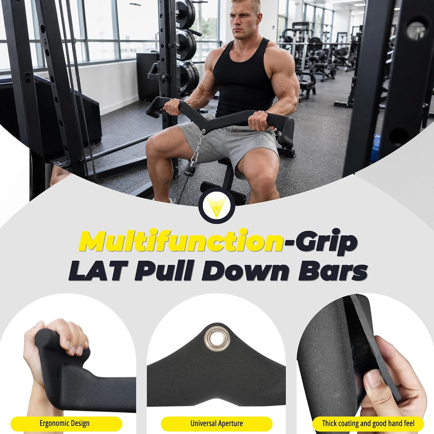 image:imageHULKFIT LAT Pulldown Attachments 5 Piece Cable Machine Handle Set for GymGraphite