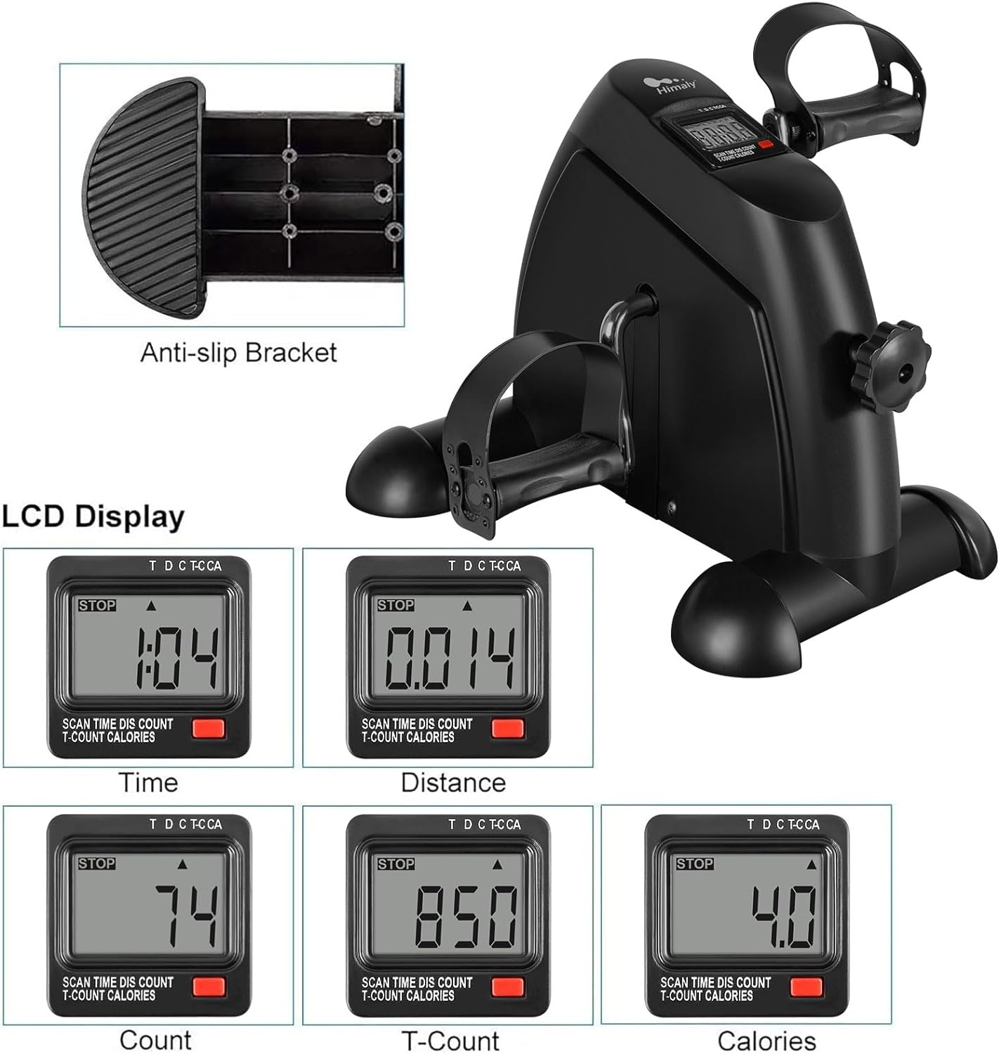 image:imageMini Exercise Bike himaly Under Desk Bike Pedal Exerciser Portable Foot Cycle Arm amp Leg Peddler Machine with LCD Screen DisplaysBlack
