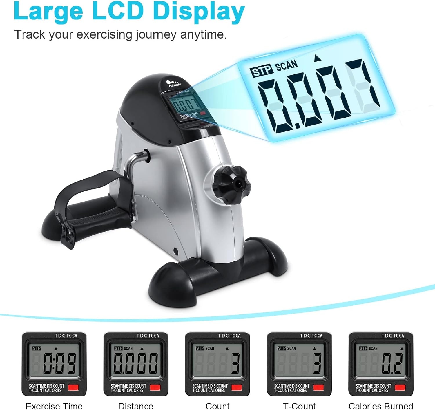 image:imageMini Exercise Bike himaly Under Desk Bike Pedal Exerciser Portable Foot Cycle Arm amp Leg Peddler Machine with LCD Screen DisplaysSilver and Black