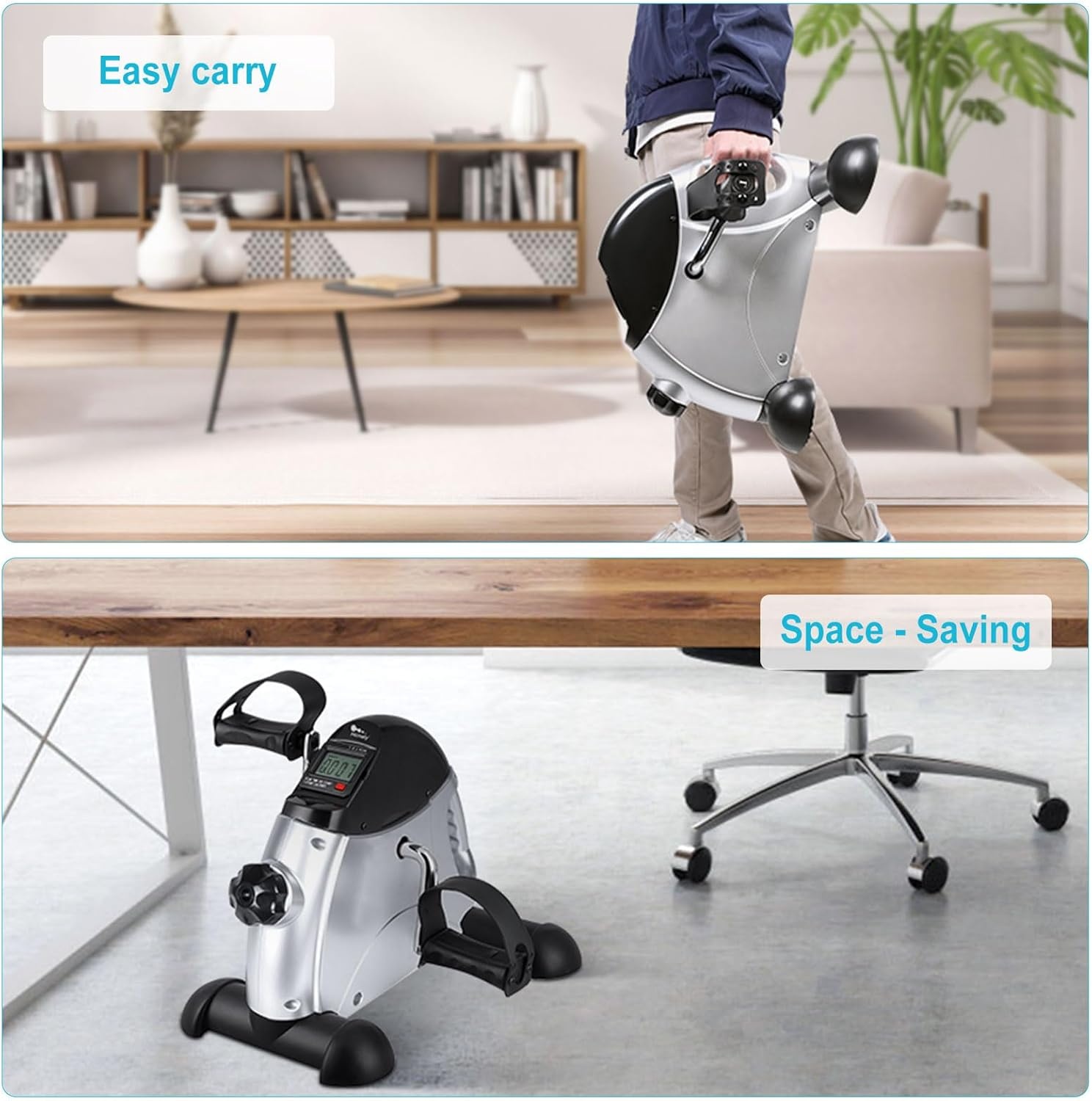 image:imageMini Exercise Bike himaly Under Desk Bike Pedal Exerciser Portable Foot Cycle Arm amp Leg Peddler Machine with LCD Screen DisplaysSilver and Black