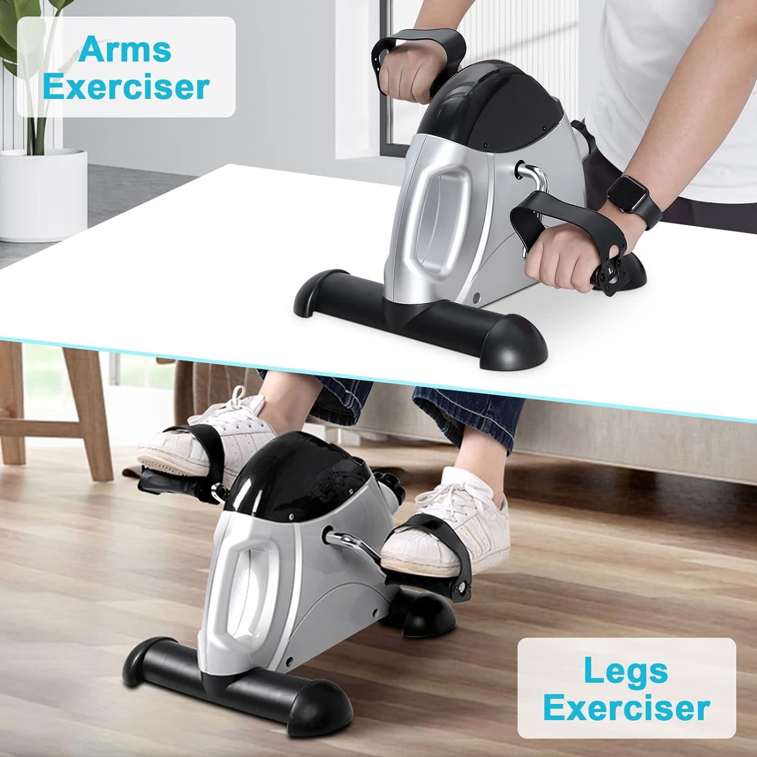 image:imageMini Exercise Bike himaly Under Desk Bike Pedal Exerciser Portable Foot Cycle Arm amp Leg Peddler Machine with LCD Screen DisplaysSilver and Black