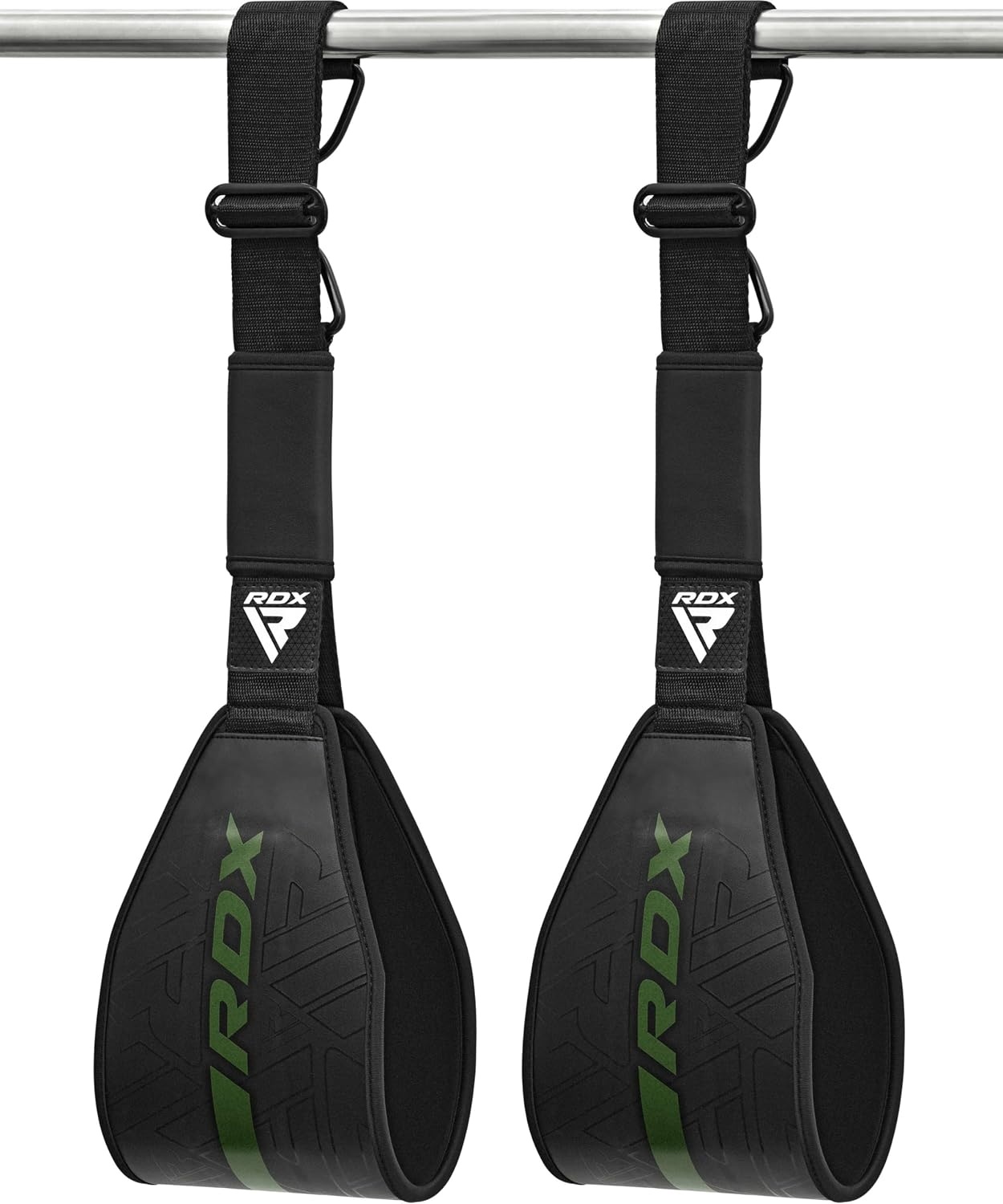 image:imageRDX AB Straps for Pull Up Bar Hanging Pair Maya Hide Leather Abdominal Muscle Building Padded Arm Support Slings with DRing Strap Leg Raise Exercise Fitness Workout Strength Training Men WomenBlack Green