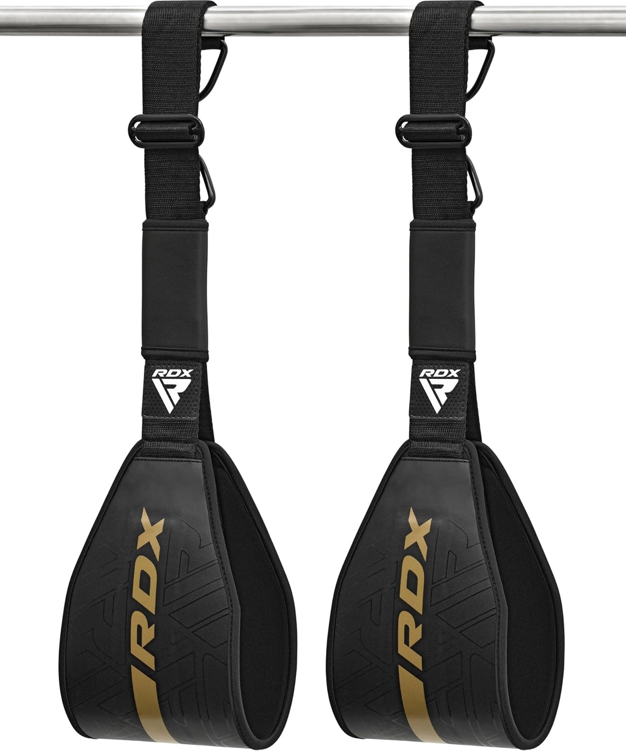 image:imageRDX AB Straps for Pull Up Bar Hanging Pair Maya Hide Leather Abdominal Muscle Building Padded Arm Support Slings with DRing Strap Leg Raise Exercise Fitness Workout Strength Training Men WomenBlack Golden