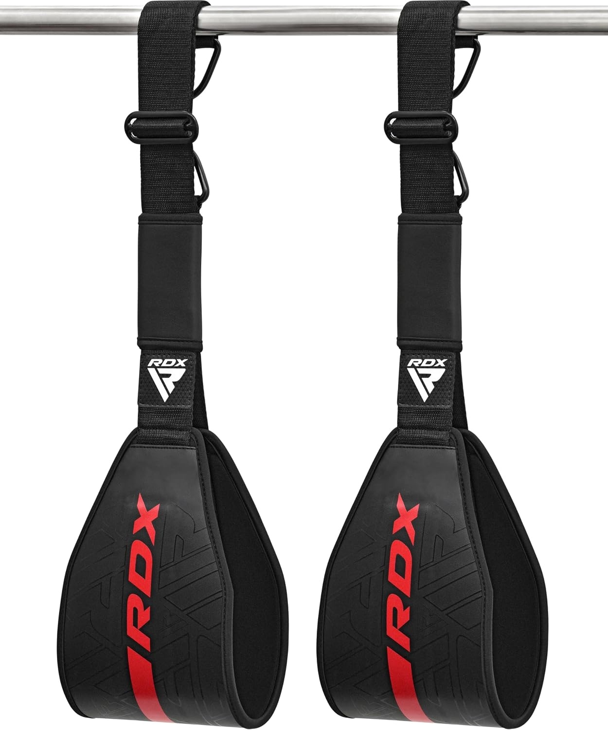 image:imageRDX AB Straps for Pull Up Bar Hanging Pair Maya Hide Leather Abdominal Muscle Building Padded Arm Support Slings with DRing Strap Leg Raise Exercise Fitness Workout Strength Training Men WomenBlack Red