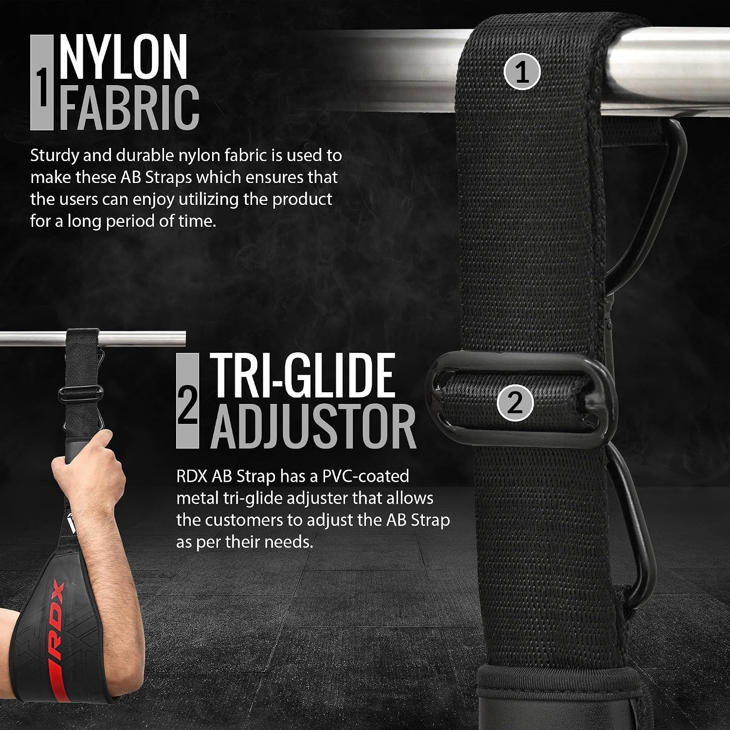 image:imageRDX AB Straps for Pull Up Bar Hanging Pair Maya Hide Leather Abdominal Muscle Building Padded Arm Support Slings with DRing Strap Leg Raise Exercise Fitness Workout Strength Training Men WomenBlack Red