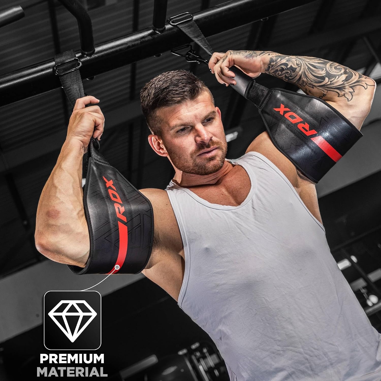 image:imageRDX AB Straps for Pull Up Bar Hanging Pair Maya Hide Leather Abdominal Muscle Building Padded Arm Support Slings with DRing Strap Leg Raise Exercise Fitness Workout Strength Training Men WomenBlack Golden