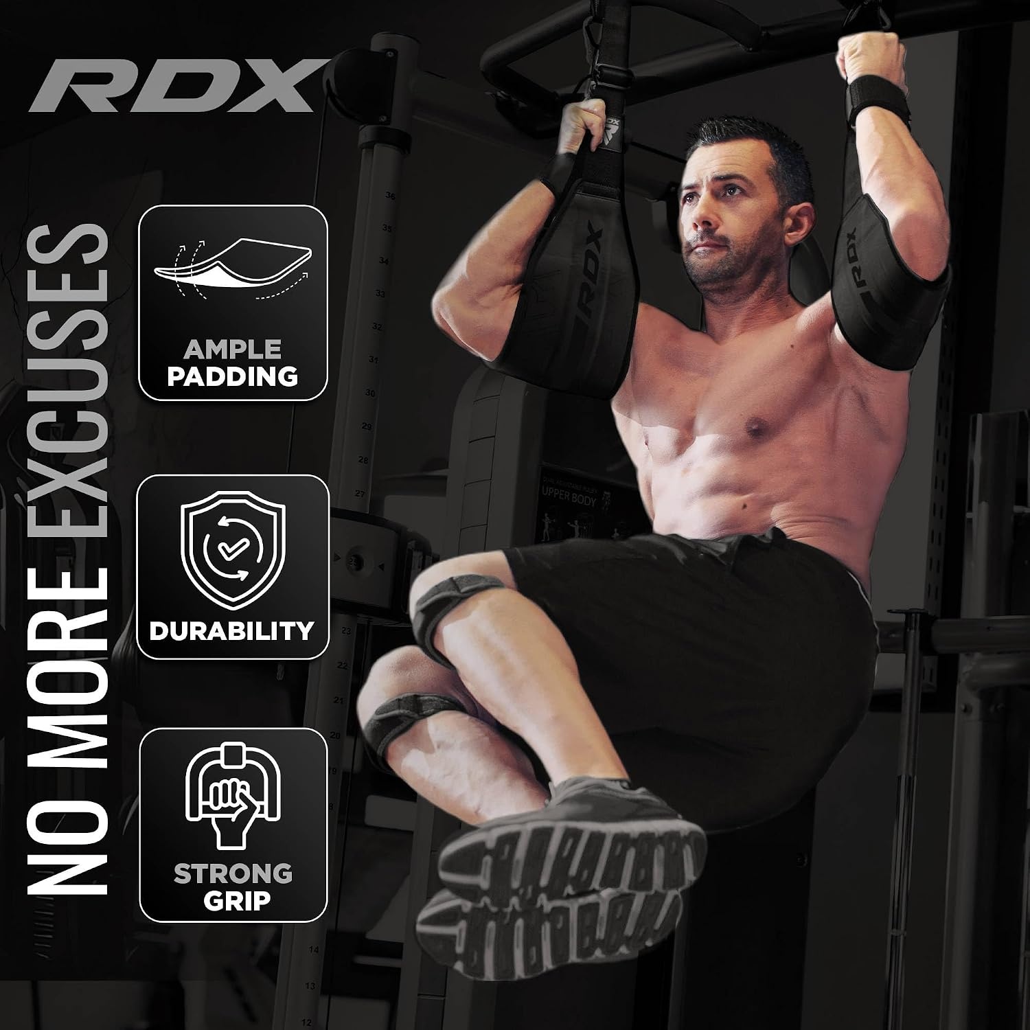 image:imageRDX AB Straps for Pull Up Bar Hanging Pair Maya Hide Leather Abdominal Muscle Building Padded Arm Support Slings with DRing Strap Leg Raise Exercise Fitness Workout Strength Training Men WomenBlack Red