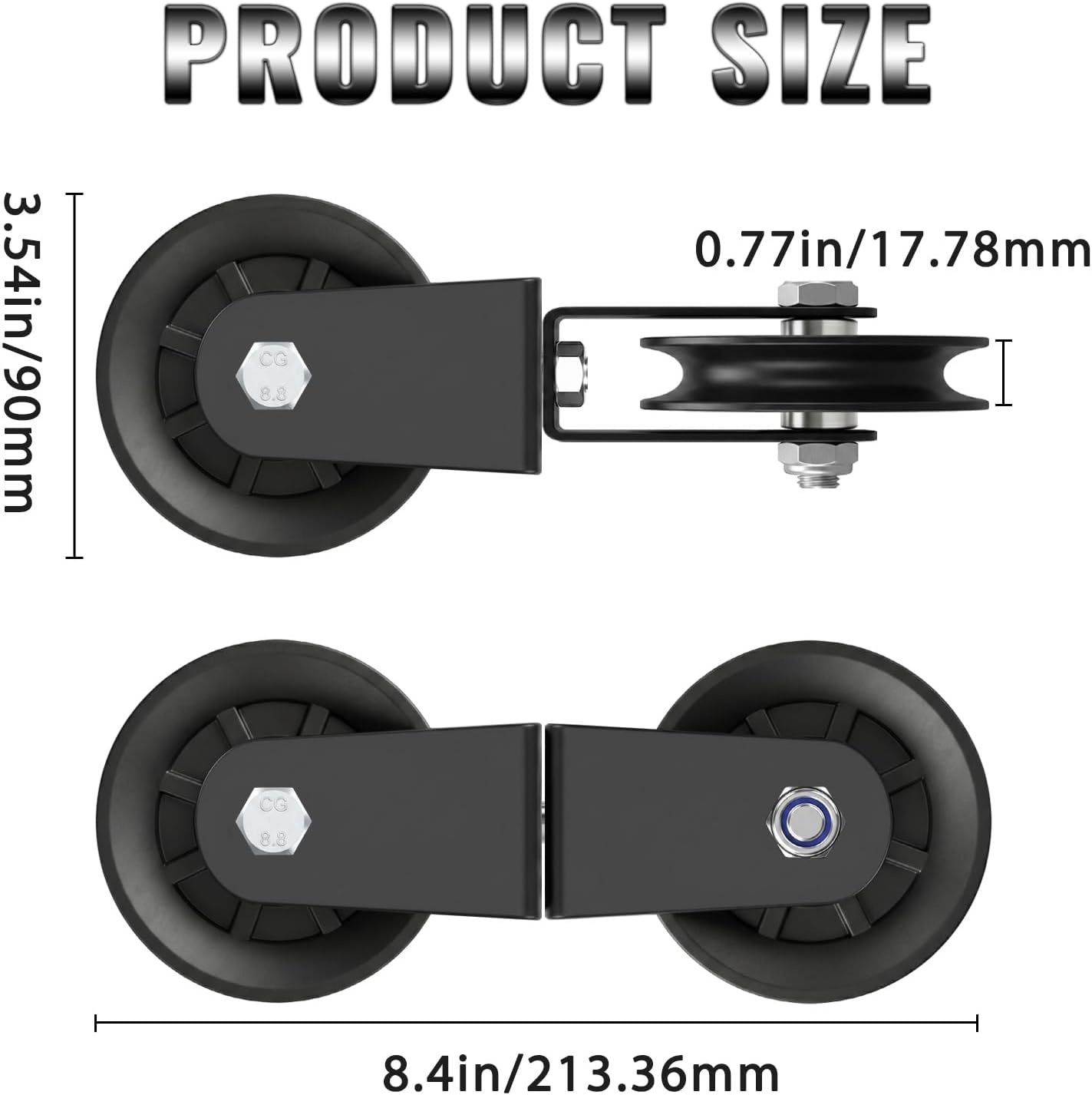 image:imageSwivel Dual Pulleys 360Rotation Roller Reinforced double pulley Wheel for Home DIY Gym Pulley System Cable Machines fly machines Silent Bearing Swivel Groove Wheel Pull Down Attachment Weight LiftingBlack