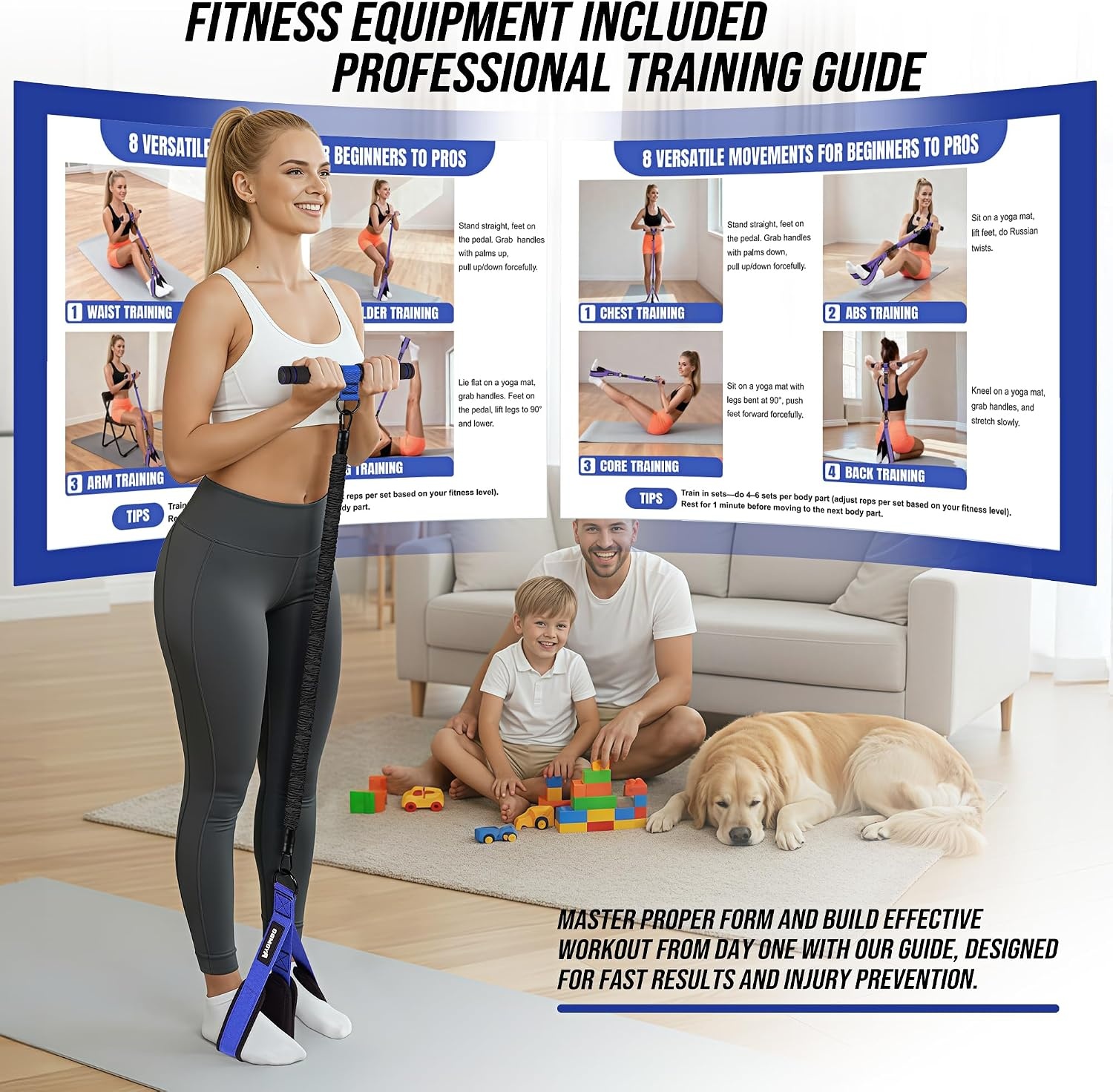 image:imageUpgrade Pedal Resistance Band with Handle Adjustable Tube Foot Pedal Device Puller Exercise Bands for Abs Arm Leg Waist Workout Core Pilates Sit Up Fitness Equipment for Full Body TrainingBlue