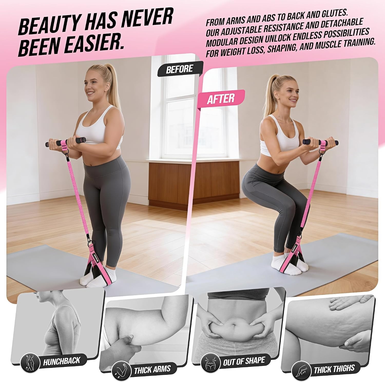 image:imageUpgrade Pedal Resistance Band with Handle Adjustable Tube Foot Pedal Device Puller Exercise Bands for Abs Arm Leg Waist Workout Core Pilates Sit Up Fitness Equipment for Full Body TrainingPink