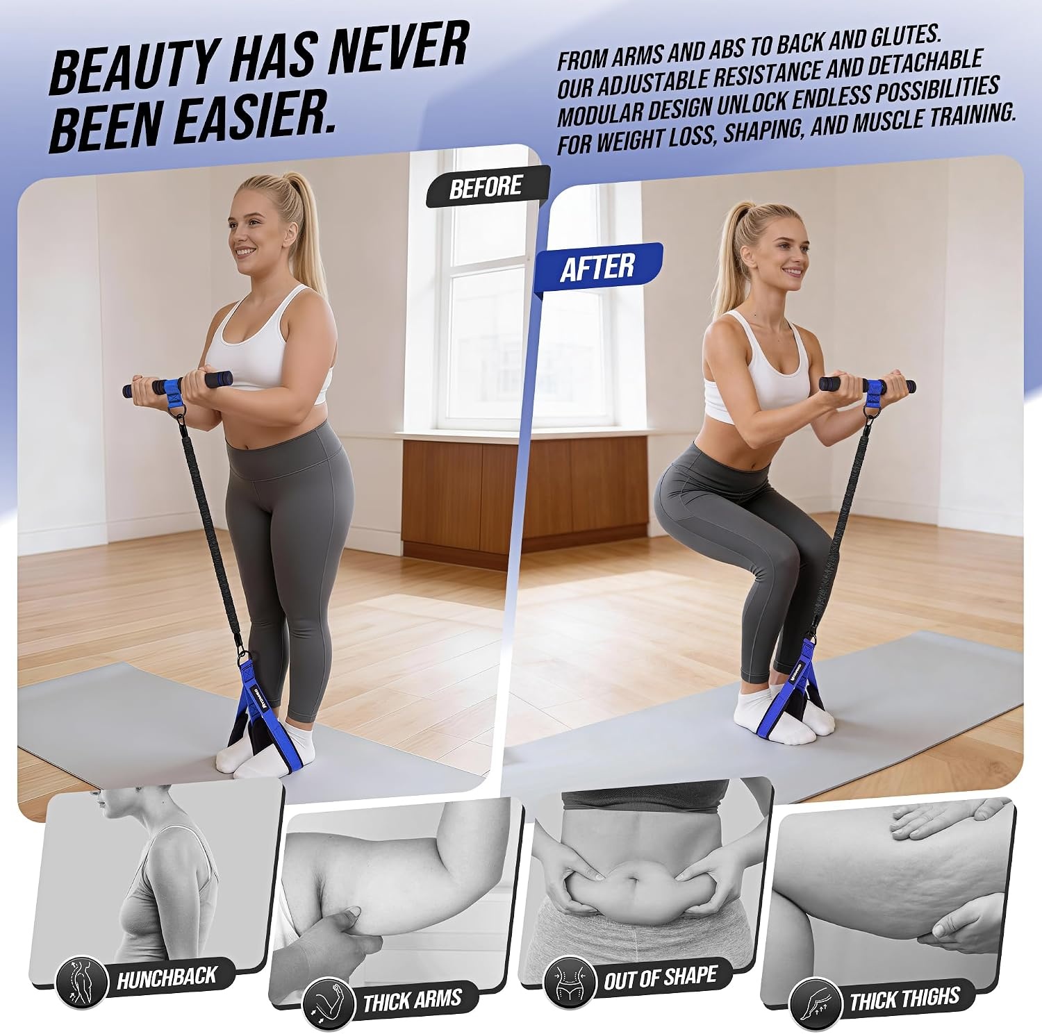 image:imageUpgrade Pedal Resistance Band with Handle Adjustable Tube Foot Pedal Device Puller Exercise Bands for Abs Arm Leg Waist Workout Core Pilates Sit Up Fitness Equipment for Full Body TrainingBlue