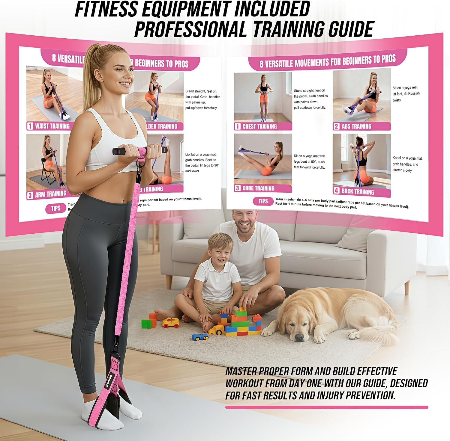image:imageUpgrade Pedal Resistance Band with Handle Adjustable Tube Foot Pedal Device Puller Exercise Bands for Abs Arm Leg Waist Workout Core Pilates Sit Up Fitness Equipment for Full Body TrainingPink