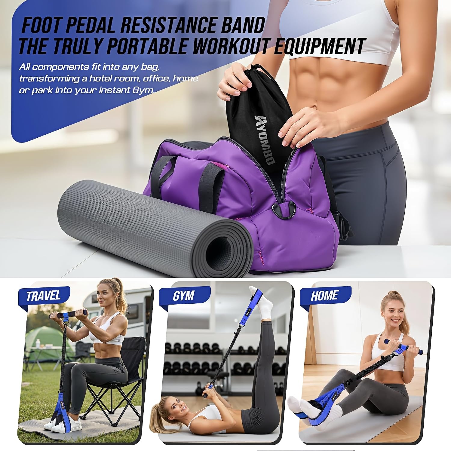 image:imageUpgrade Pedal Resistance Band with Handle Adjustable Tube Foot Pedal Device Puller Exercise Bands for Abs Arm Leg Waist Workout Core Pilates Sit Up Fitness Equipment for Full Body TrainingBlue