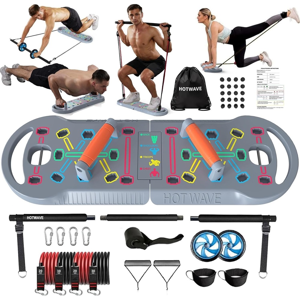 image:imageHOTWAVE Push Up Board Portable PushUp Board Foldable 20 in 1 Push Up BarGrey