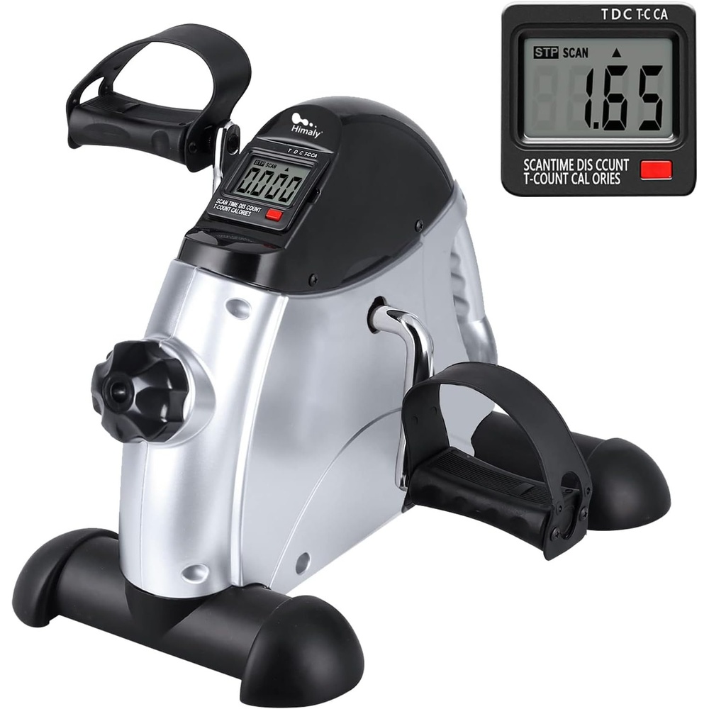 image:imageMini Exercise Bike himaly Under Desk Bike Pedal Exerciser Portable Foot Cycle Arm amp Leg Peddler Machine with LCD Screen DisplaysSilver and Black