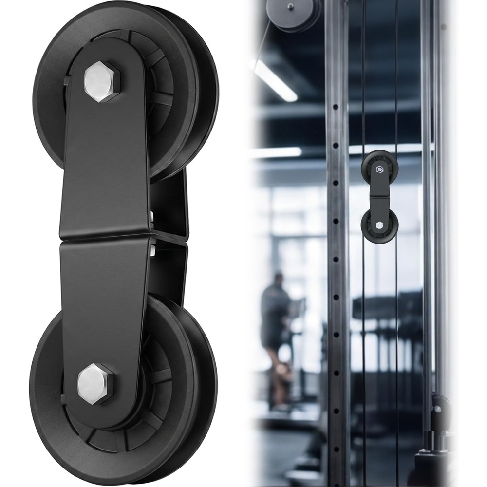 image:imageSwivel Dual Pulleys 360Rotation Roller Reinforced double pulley Wheel for Home DIY Gym Pulley System Cable Machines fly machines Silent Bearing Swivel Groove Wheel Pull Down Attachment Weight LiftingBlack