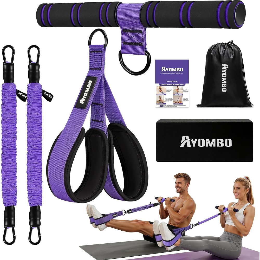 image:imageUpgrade Pedal Resistance Band with Handle Adjustable Tube Foot Pedal Device Puller Exercise Bands for Abs Arm Leg Waist Workout Core Pilates Sit Up Fitness Equipment for Full Body Training1Purple