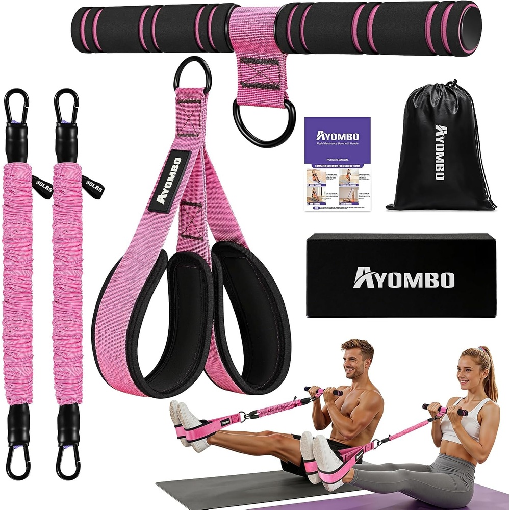 image:imageUpgrade Pedal Resistance Band with Handle Adjustable Tube Foot Pedal Device Puller Exercise Bands for Abs Arm Leg Waist Workout Core Pilates Sit Up Fitness Equipment for Full Body TrainingPink