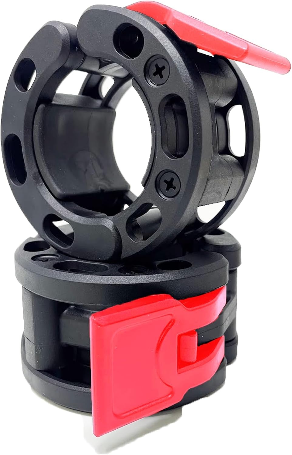 image:imageClout Fitness Olympic Barbell Clamps Collars Quick Release Pair of Locking Weight Clips Fit 2 Inch Barbell for WeightliftingBlackRed