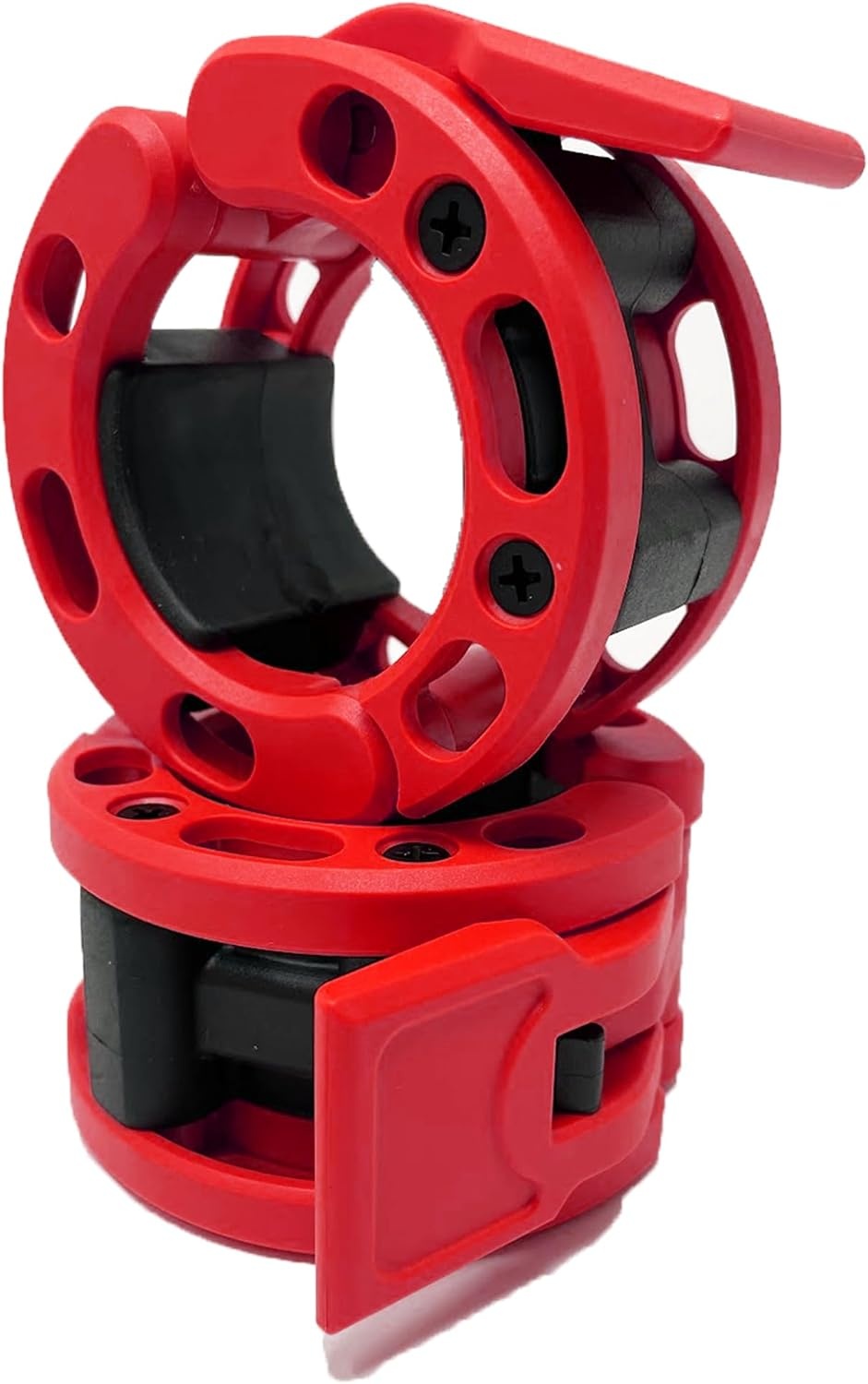 image:imageClout Fitness Olympic Barbell Clamps Collars Quick Release Pair of Locking Weight Clips Fit 2 Inch Barbell for WeightliftingRed