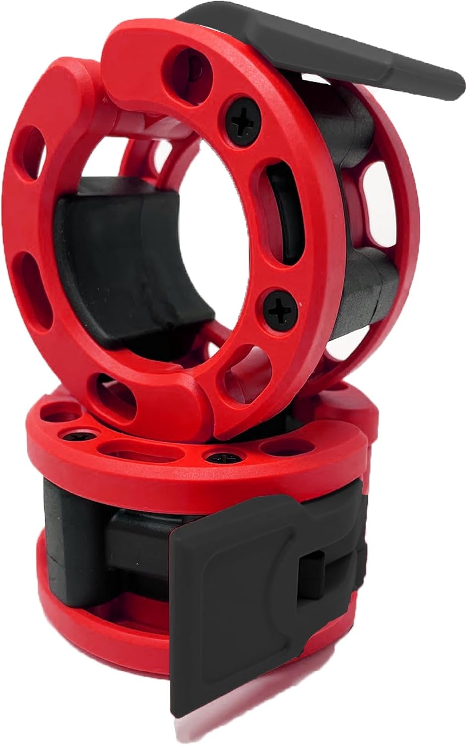 image:imageClout Fitness Olympic Barbell Clamps Collars Quick Release Pair of Locking Weight Clips Fit 2 Inch Barbell for WeightliftingRedblack