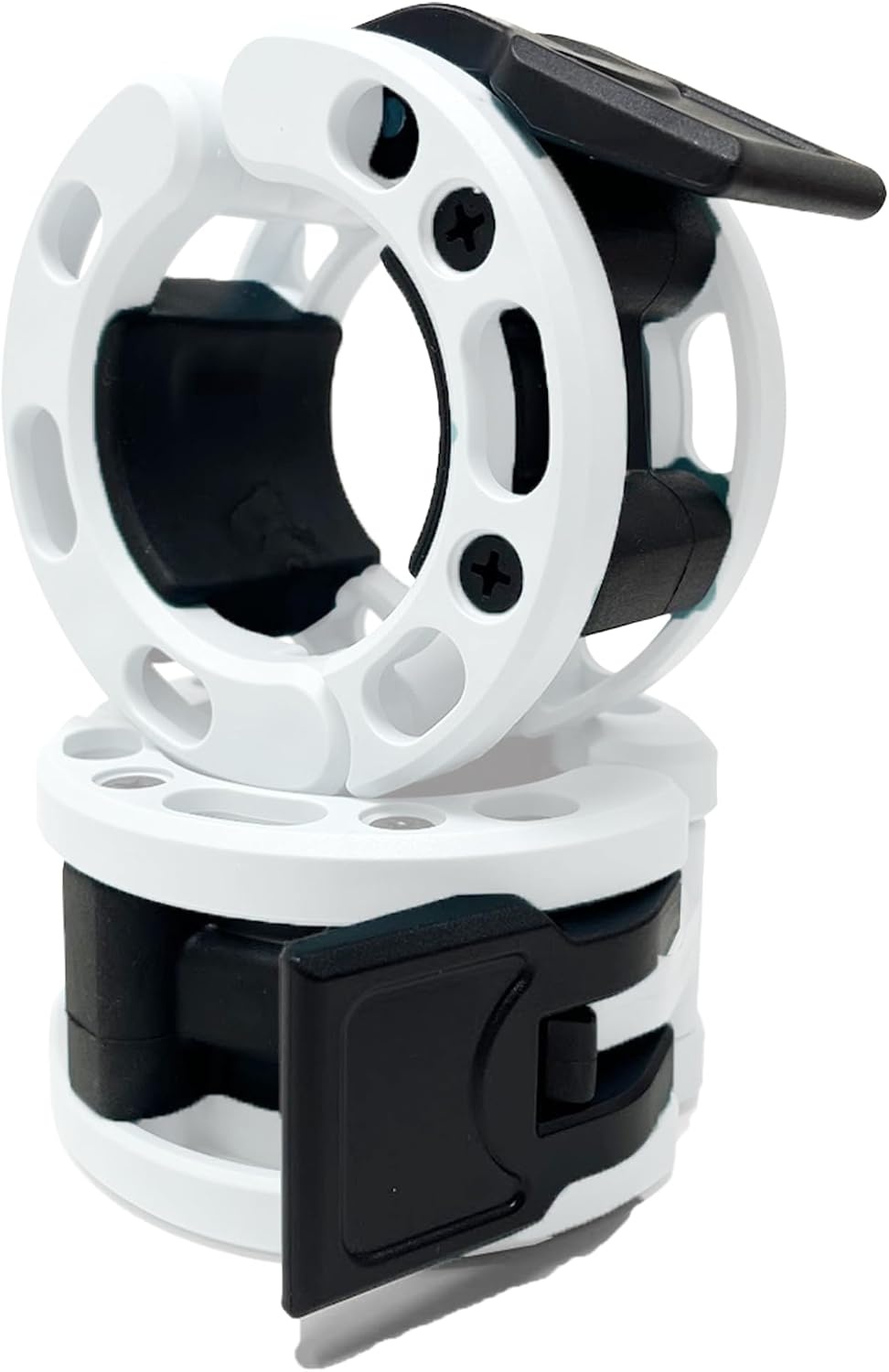 image:imageClout Fitness Olympic Barbell Clamps Collars Quick Release Pair of Locking Weight Clips Fit 2 Inch Barbell for WeightliftingWhiteBlack
