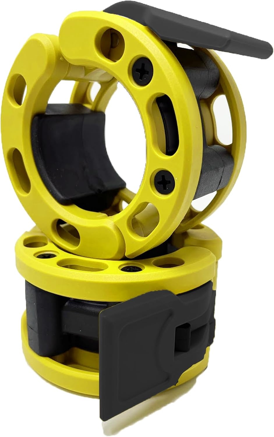 image:imageClout Fitness Olympic Barbell Clamps Collars Quick Release Pair of Locking Weight Clips Fit 2 Inch Barbell for WeightliftingYellow and Black