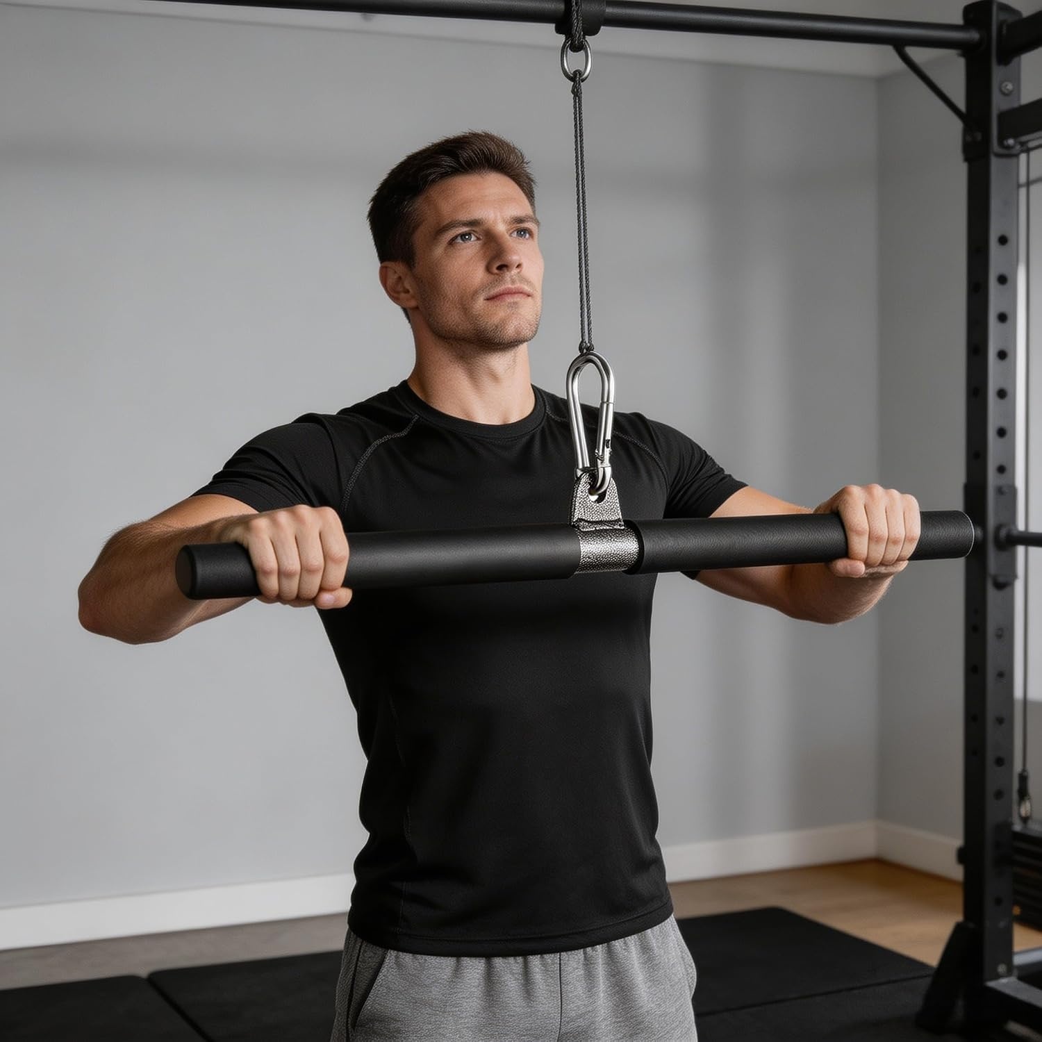image:imageDIY Straight Bar Bicep Pull Bar with Soft Hand Grips Weight Machine Accessories Straight Bar for Home Gym Workout with Buckle