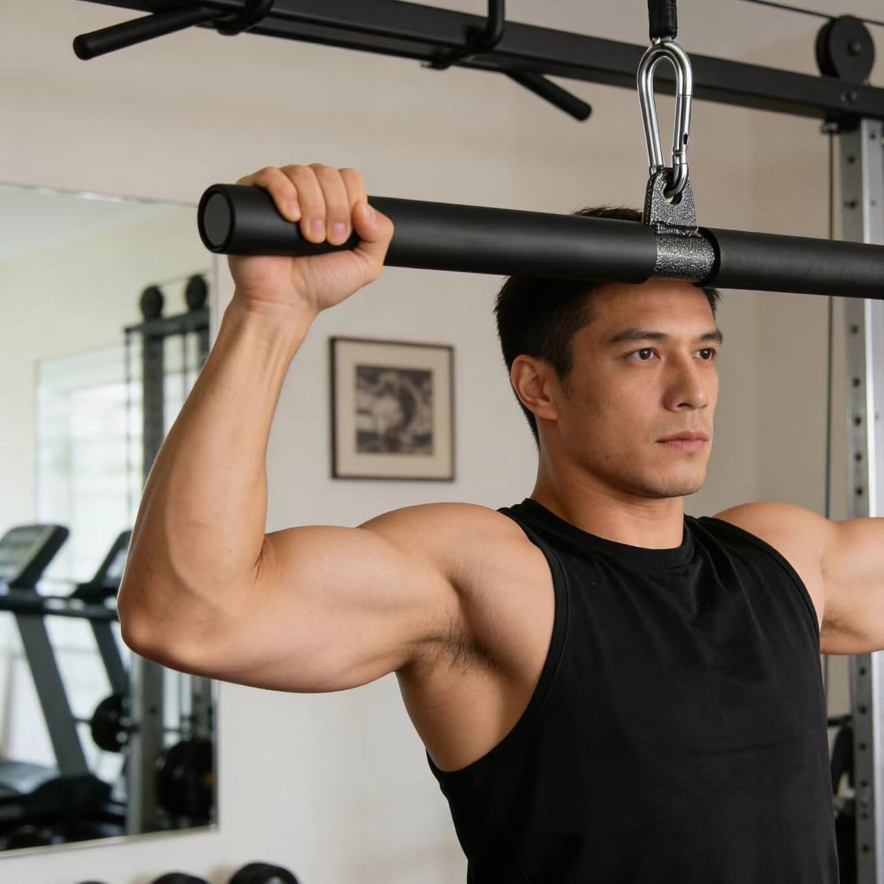 image:imageDIY Straight Bar Bicep Pull Bar with Soft Hand Grips Weight Machine Accessories Straight Bar for Home Gym Workout with Buckle
