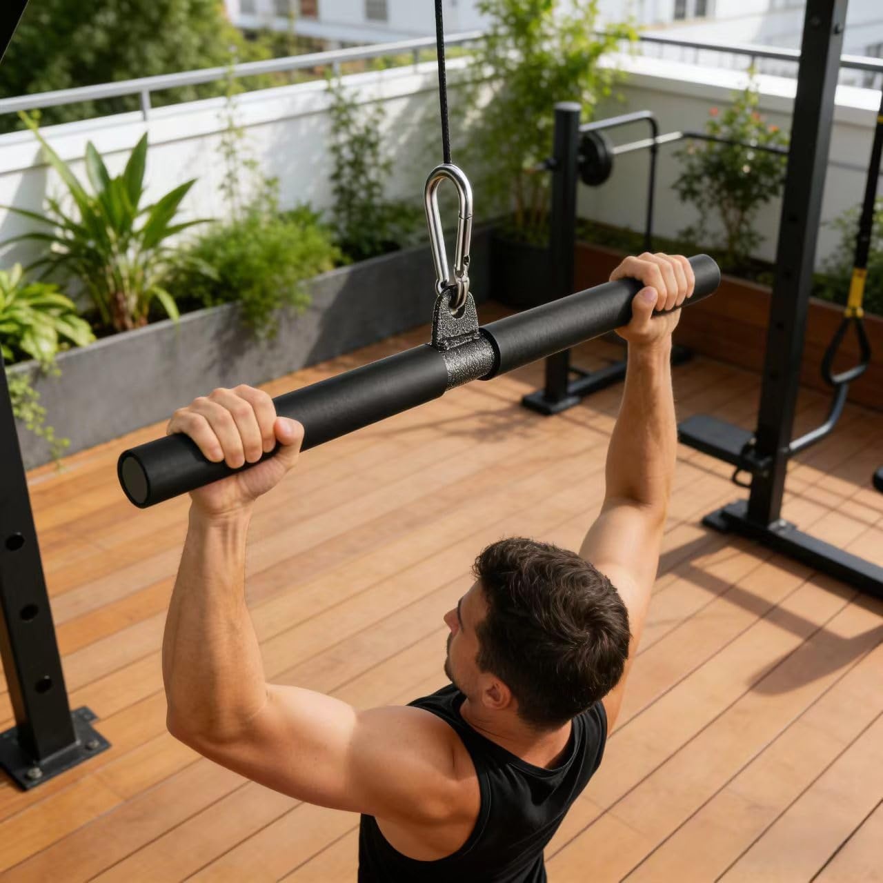 image:imageDIY Straight Bar Bicep Pull Bar with Soft Hand Grips Weight Machine Accessories Straight Bar for Home Gym Workout with Buckle