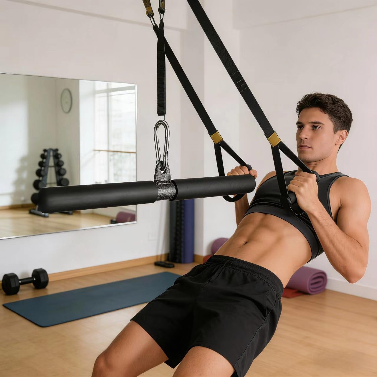 image:imageDIY Straight Bar Bicep Pull Bar with Soft Hand Grips Weight Machine Accessories Straight Bar for Home Gym Workout with Buckle