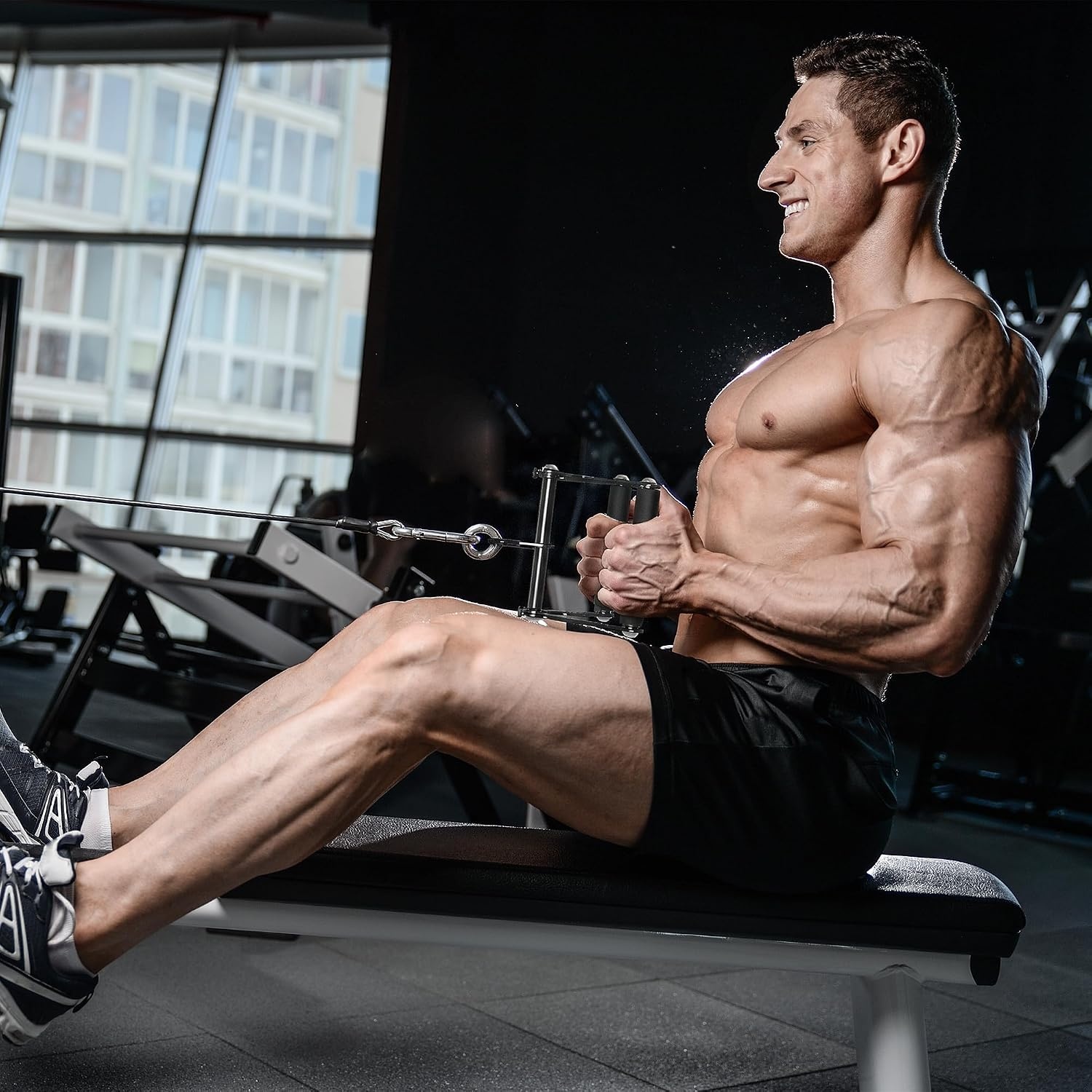 image:imageGanFindX Double D Row Handle Cable Attachment for Lat Pulldown TrainingBlack