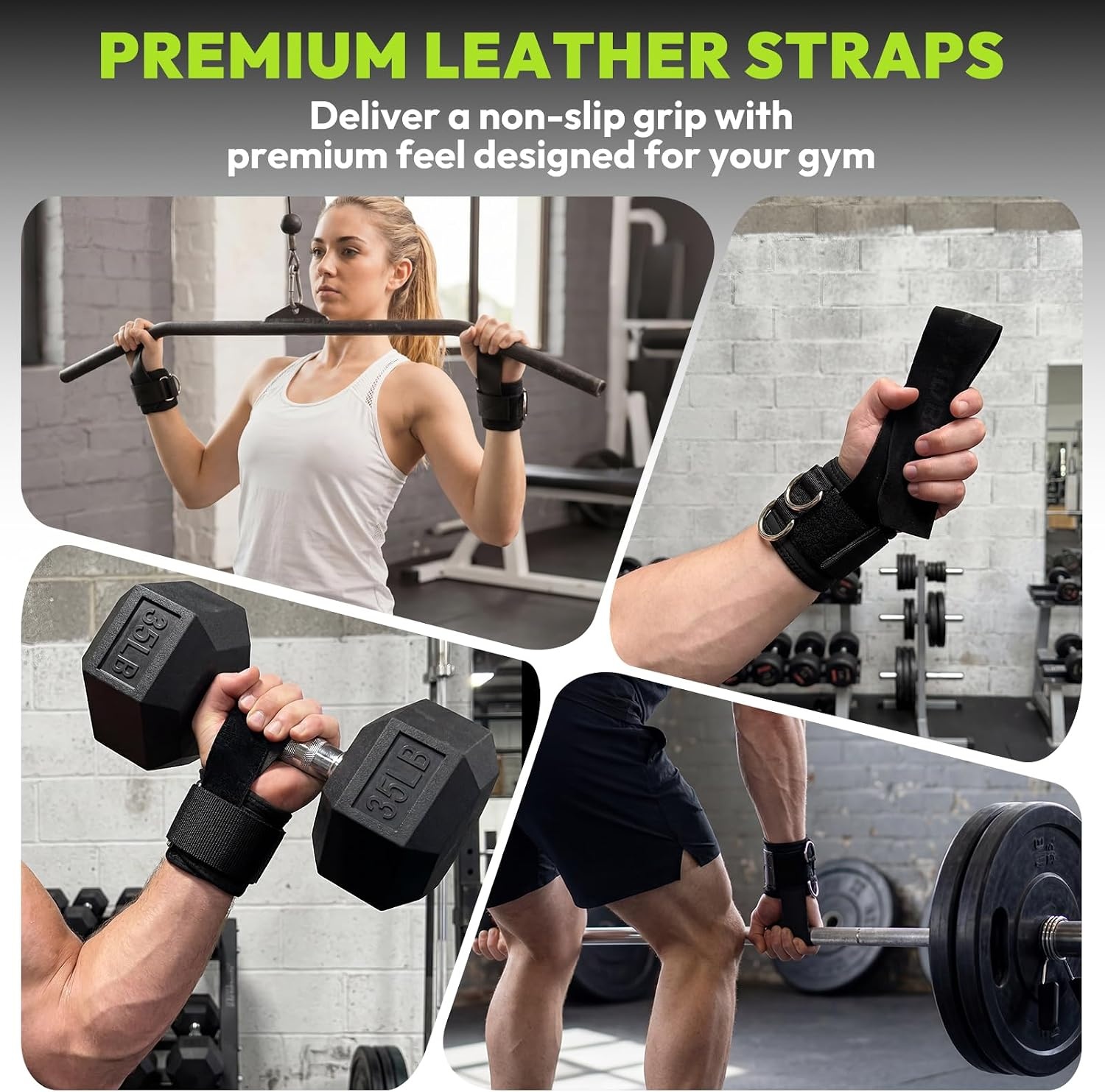 image:imageHANDBODE Lifting Straps Double DRing Weightlifting Wrist StrapsBlack Leather Lifting Straps