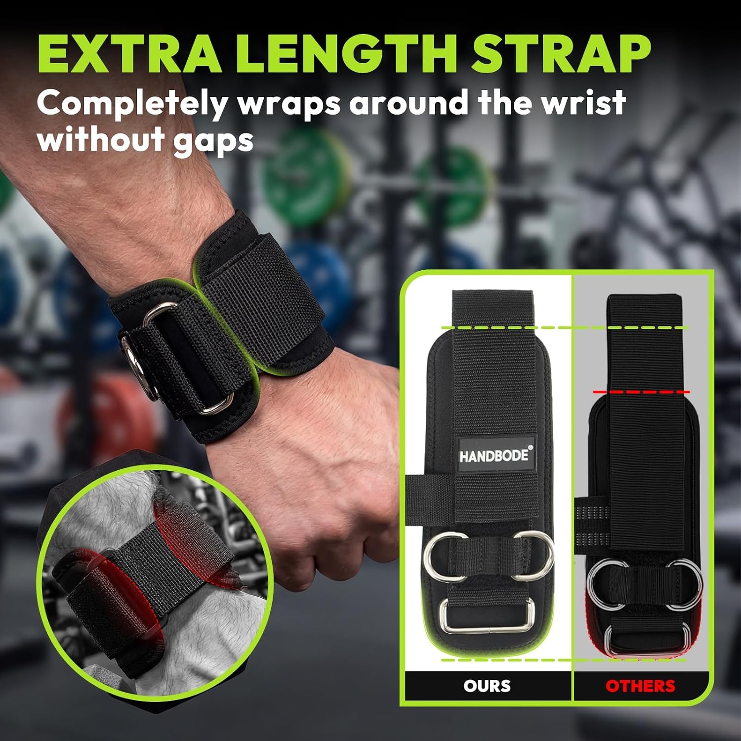 image:imageHANDBODE Lifting Straps Double DRing Weightlifting Wrist StrapsBlack Leather Lifting Straps
