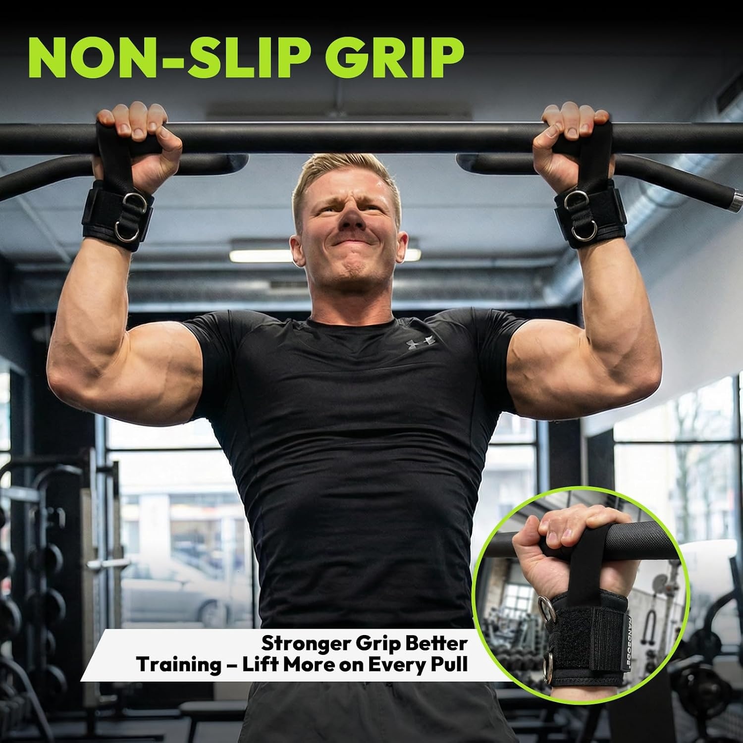 image:imageHANDBODE Lifting Straps Double DRing Weightlifting Wrist StrapsBlack Nylon Lifting Straps