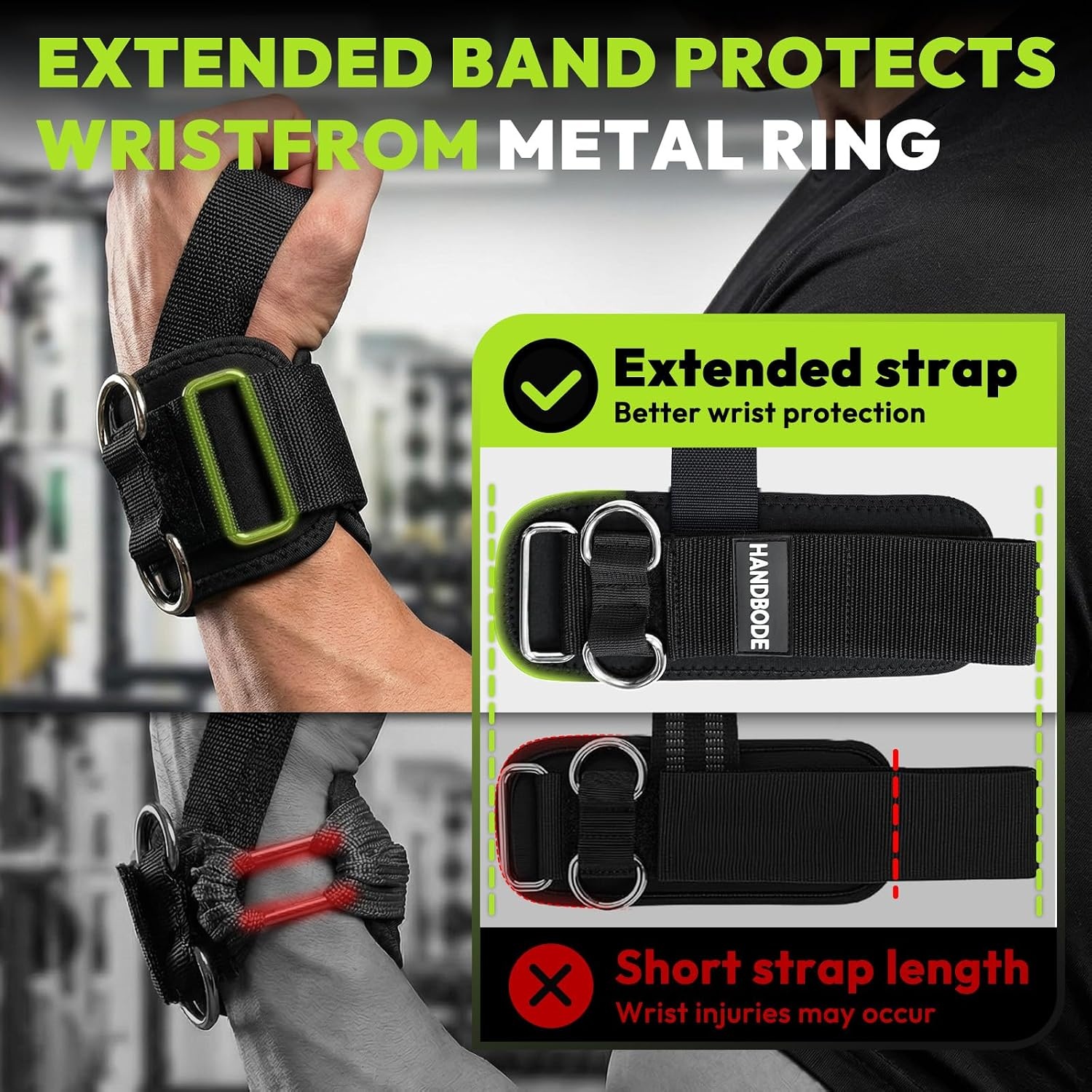 image:imageHANDBODE Lifting Straps Double DRing Weightlifting Wrist StrapsBlack Nylon Lifting Straps