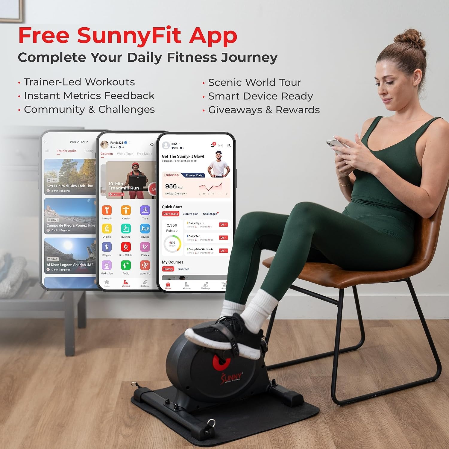 image:imageSunny Health amp Fitness Smart Mini Cycle Under Desk Pedal ArmLeg ExerciserDark Grey