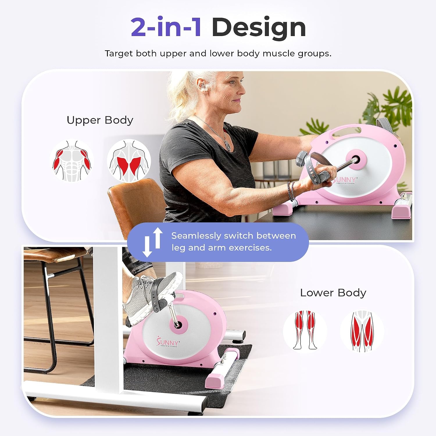 image:imageSunny Health amp Fitness Smart Mini Cycle Under Desk Pedal ArmLeg ExerciserPink