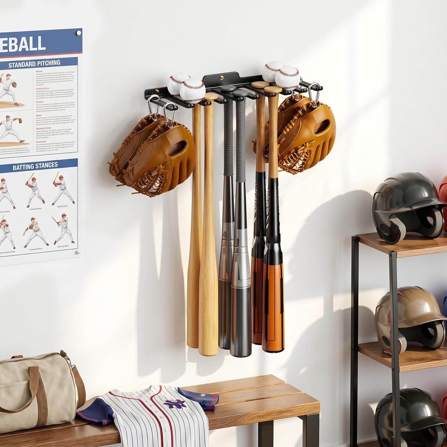 image:imageWallMounted Home Gym Equipment Storage Rack for Resistance Bands Barbell Bars Cable Attachments Lifting Belts Jump Ropes and ChainsLarge