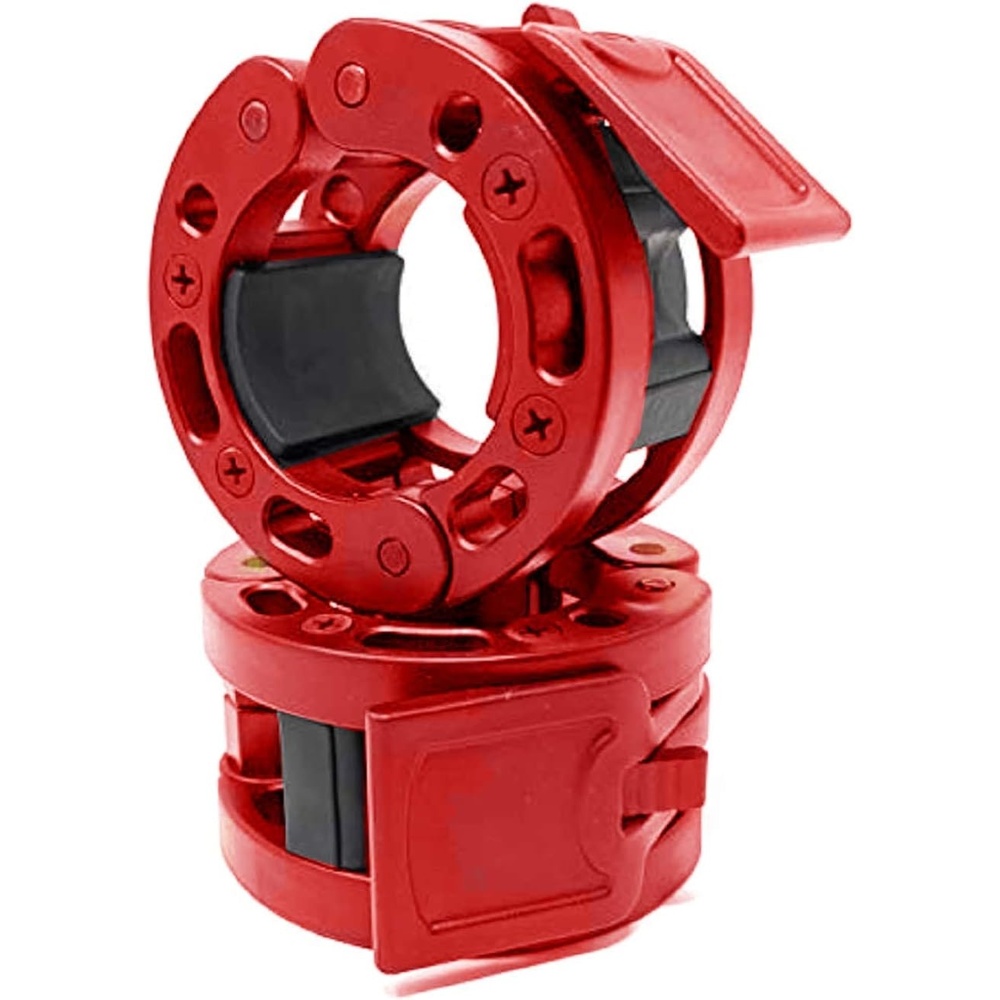 image:imageClout Fitness Olympic Barbell Clamps Collars Quick Release Pair of Locking Weight Clips Fit 2 Inch Barbell for WeightliftingRed