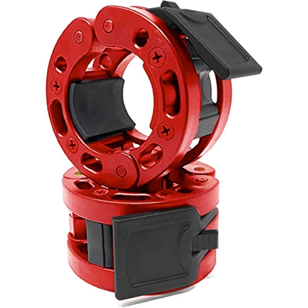 image:imageClout Fitness Olympic Barbell Clamps Collars Quick Release Pair of Locking Weight Clips Fit 2 Inch Barbell for WeightliftingRedblack