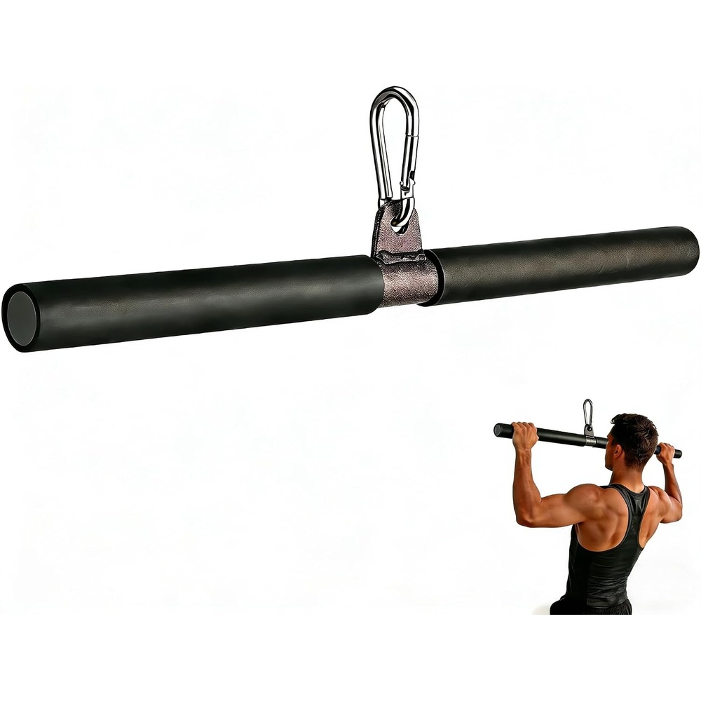 image:imageDIY Straight Bar Bicep Pull Bar with Soft Hand Grips Weight Machine Accessories Straight Bar for Home Gym Workout with Buckle