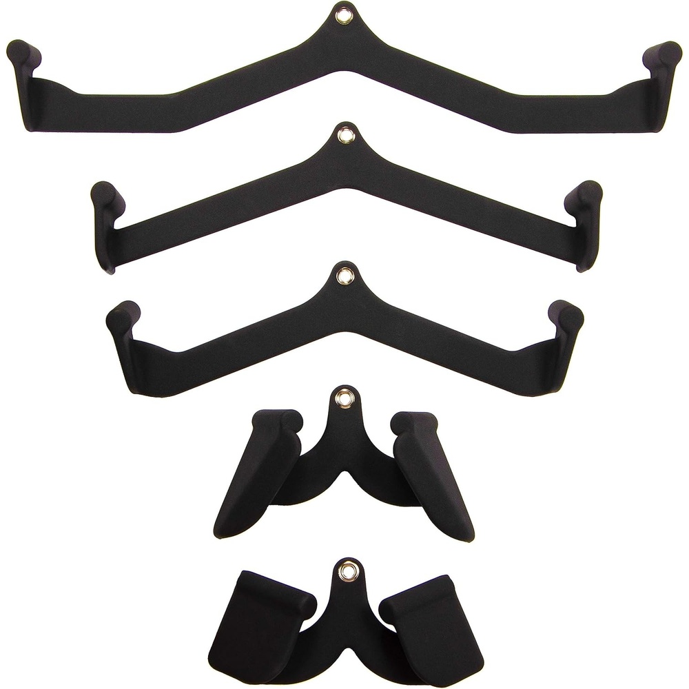 image:imageFitvids LAT Pulldown Attachments 5 Pieces Cable Machine Rowing Bar Set Back Bicep Curl Tricep Lat Pull Down Strength Training Handles Home Gym Fitness Cable Attachments with NonSlip Rubber CoatingBlack