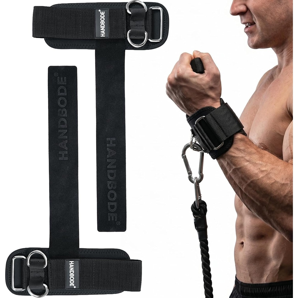 image:imageHANDBODE Lifting Straps Double DRing Weightlifting Wrist StrapsBlack Leather Lifting Straps