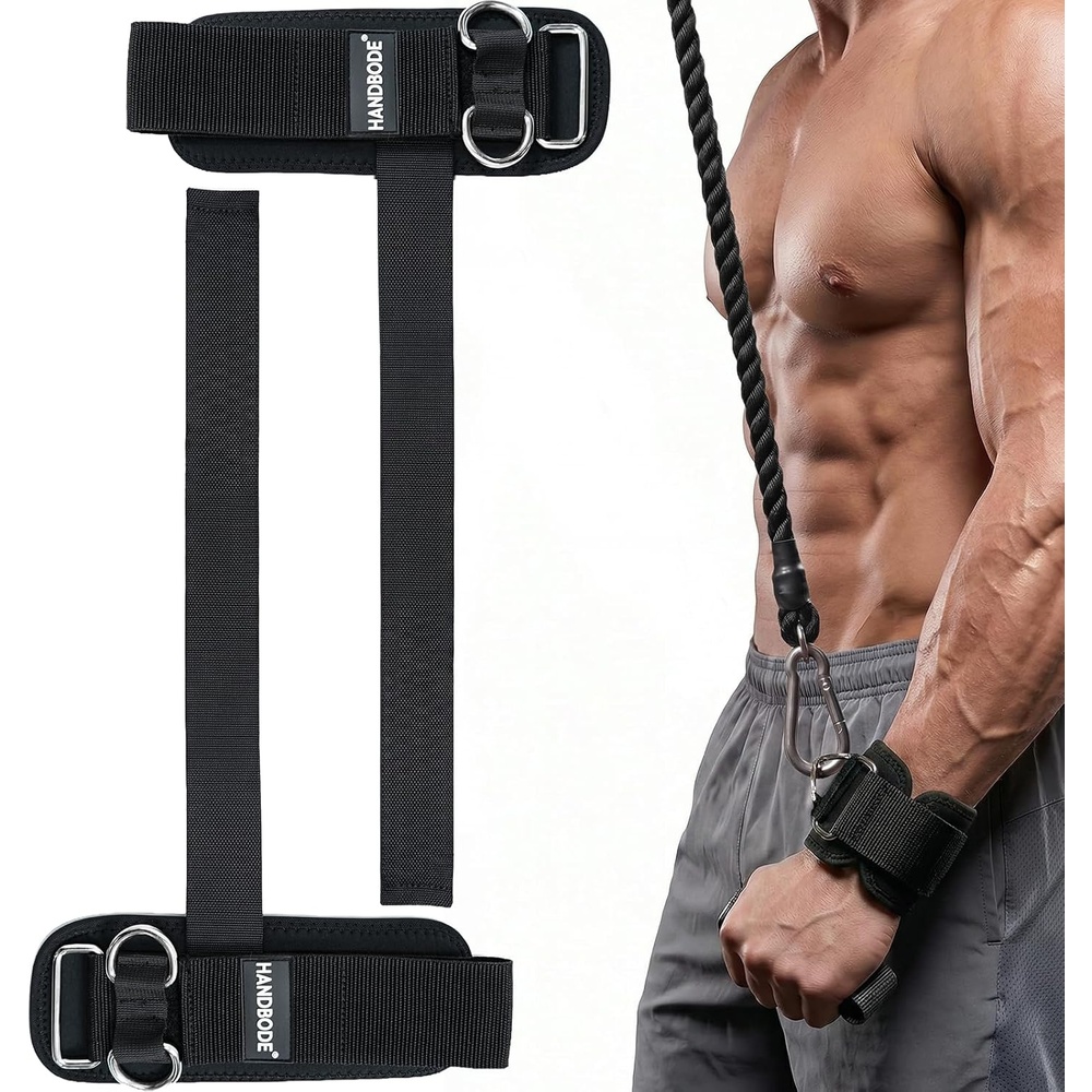 image:imageHANDBODE Lifting Straps Double DRing Weightlifting Wrist StrapsBlack Nylon Lifting Straps