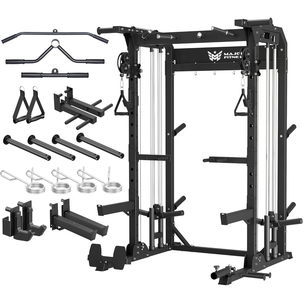 image:imageMAJOR FITNESS F22 Power Rack 1600lbs AllinOne Squat Rack with Dual Pulley System HeavyDuty Steel Frame Attachments amp Storage for Home Gym Strength TrainingBlack