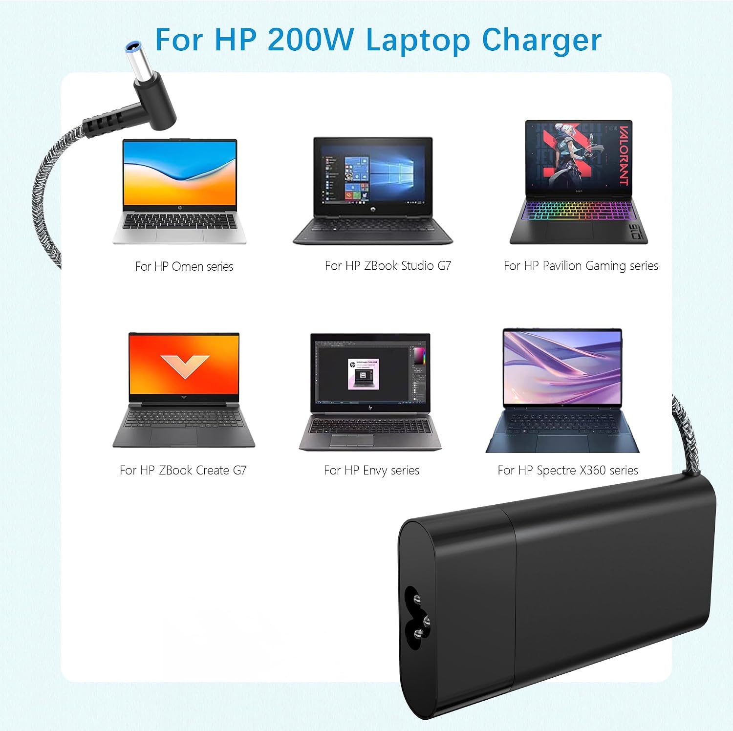 image:image200W Laptop Charger for HP Omen Pavilion Gaming 15 16 17 Victus 15 16 ZBook 15 17 Fury Create Studio Envy 15 2020TPNDA10 L00818850 L00895003 Gaming Laptop Power Adapter Supply AC Adapter64311in